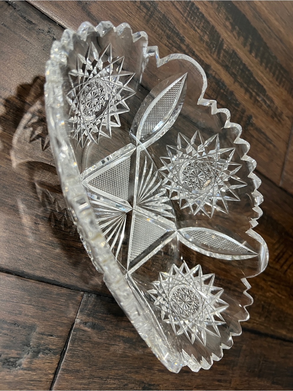 Vintage Cut Glass Decorative Bowl - Clear Pressed Crystal Look